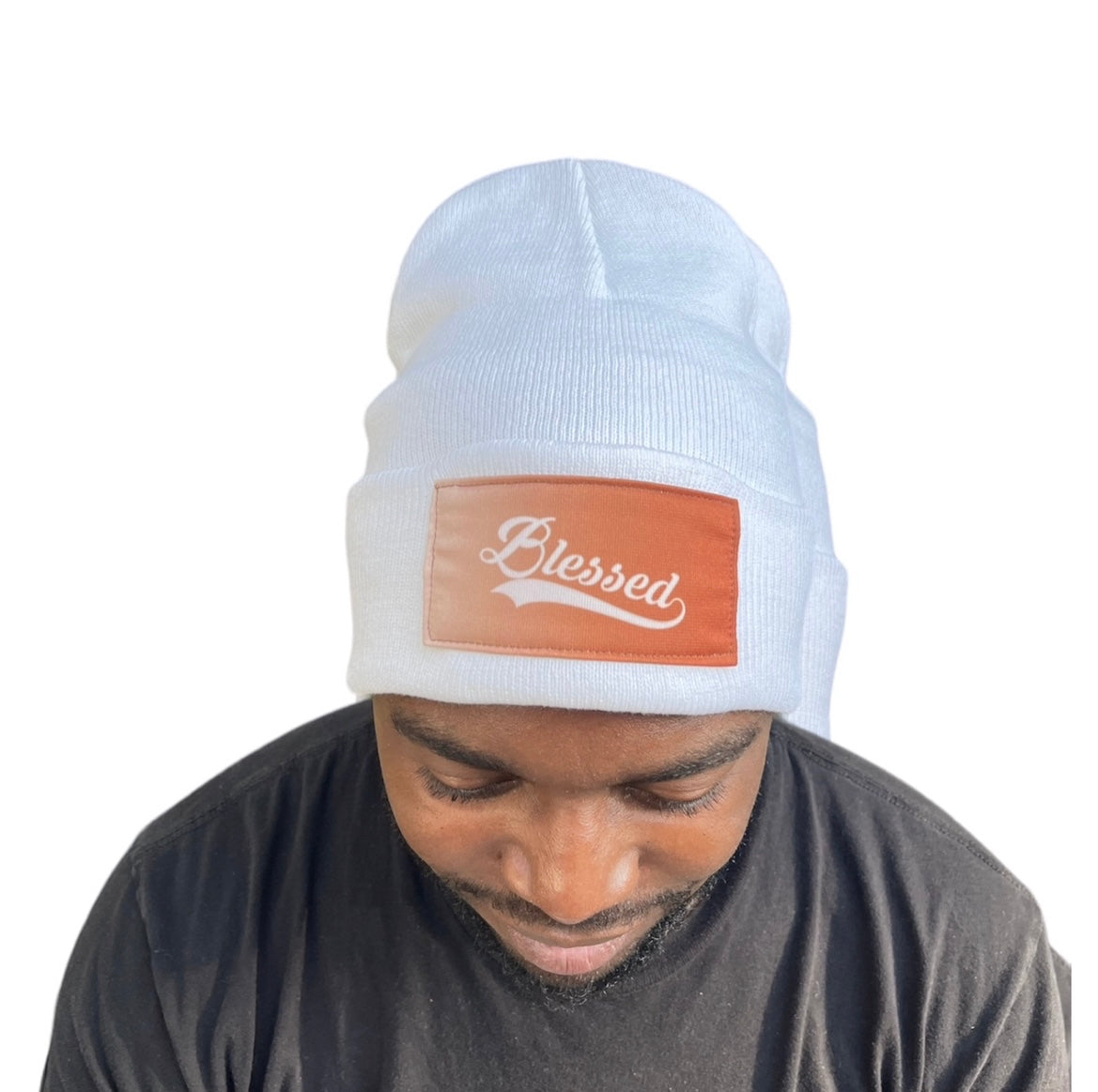 Blessed in White Ombre Solid Knit Beanie