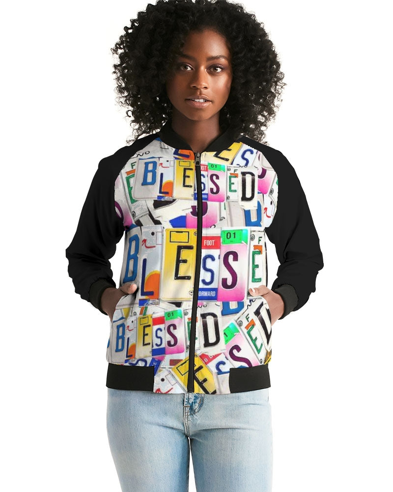 Blessed in motion Women's All-Over Print Bomber Jacket