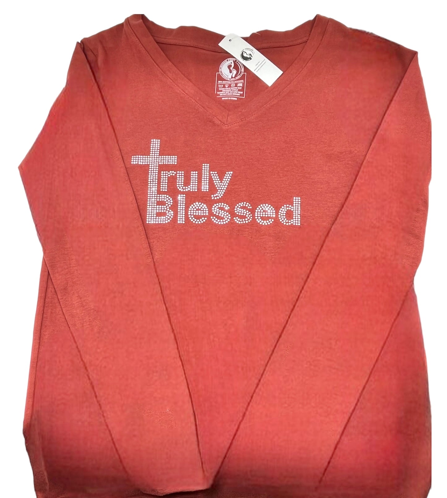 Royal Blue Rhinestone Long sleeve Truly Blessed Tee