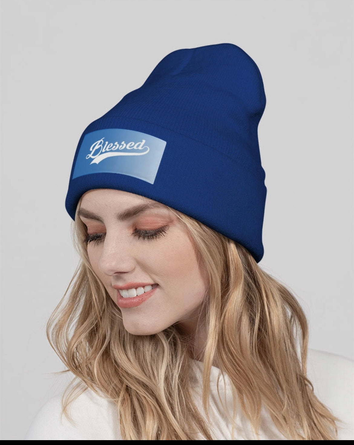 Blessed in Blue Solid Knit Beanie