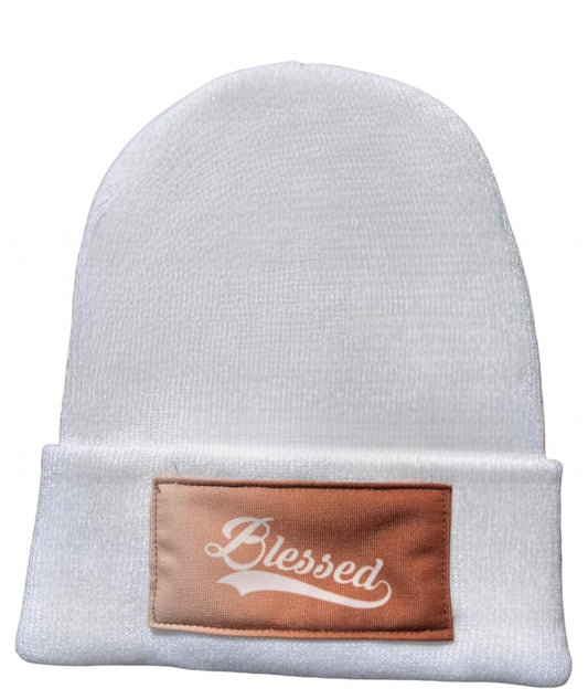 Blessed in White Ombre Solid Knit Beanie