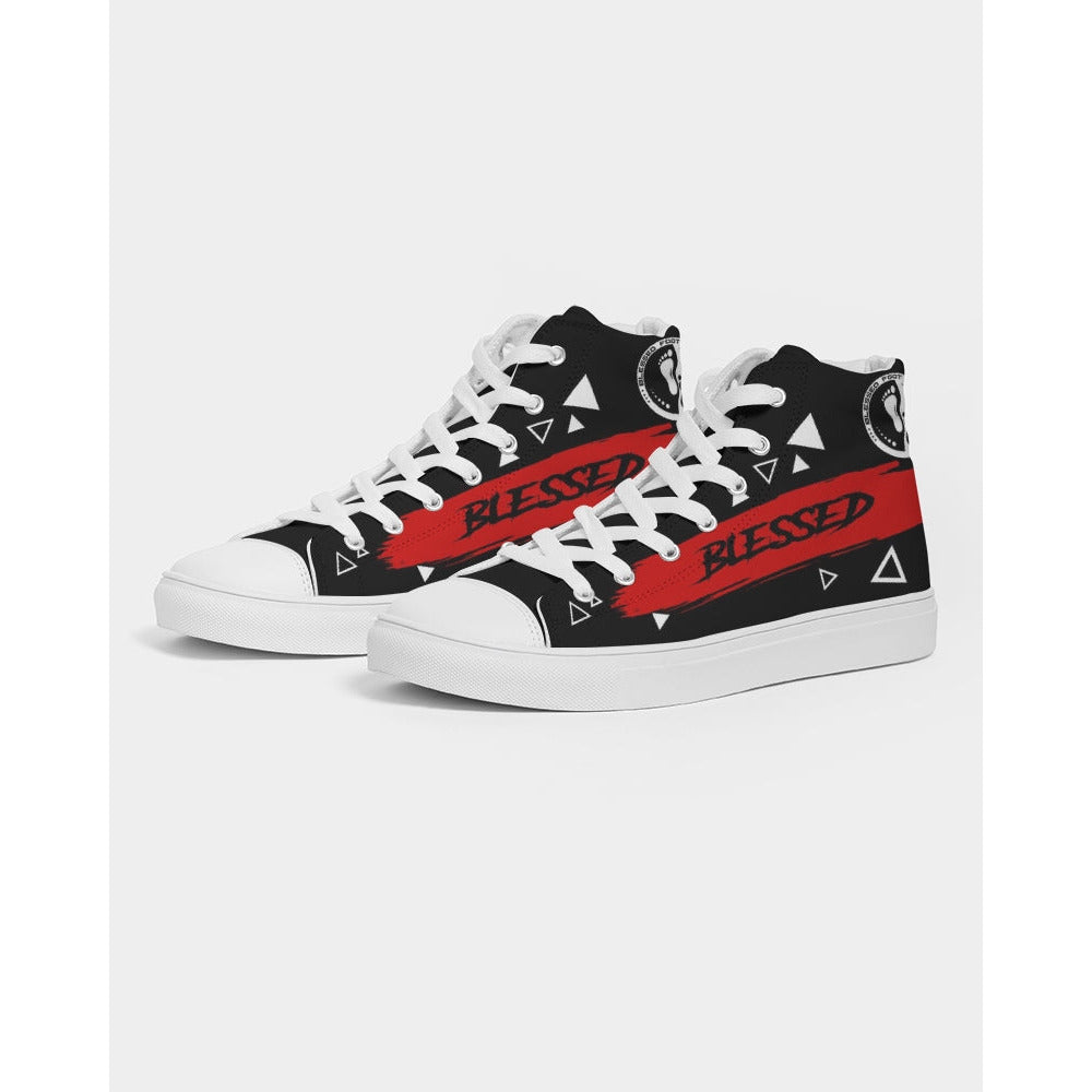 Women's High-top Canvas Sneaker- Blessed in Red- black tongue