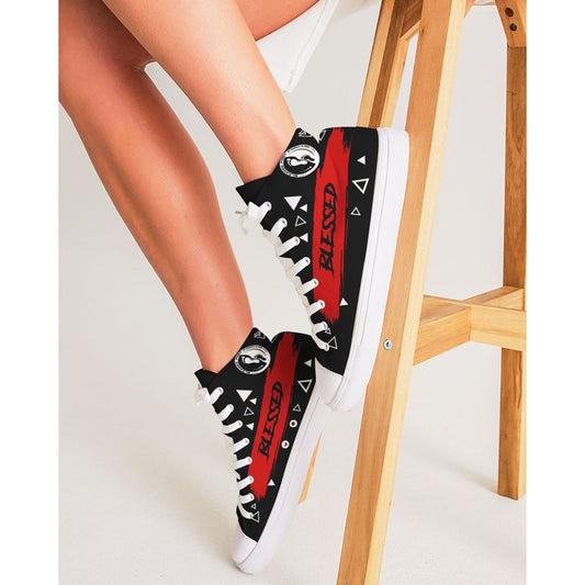 Women's High-top Canvas Sneaker- Blessed in Red- black tongue