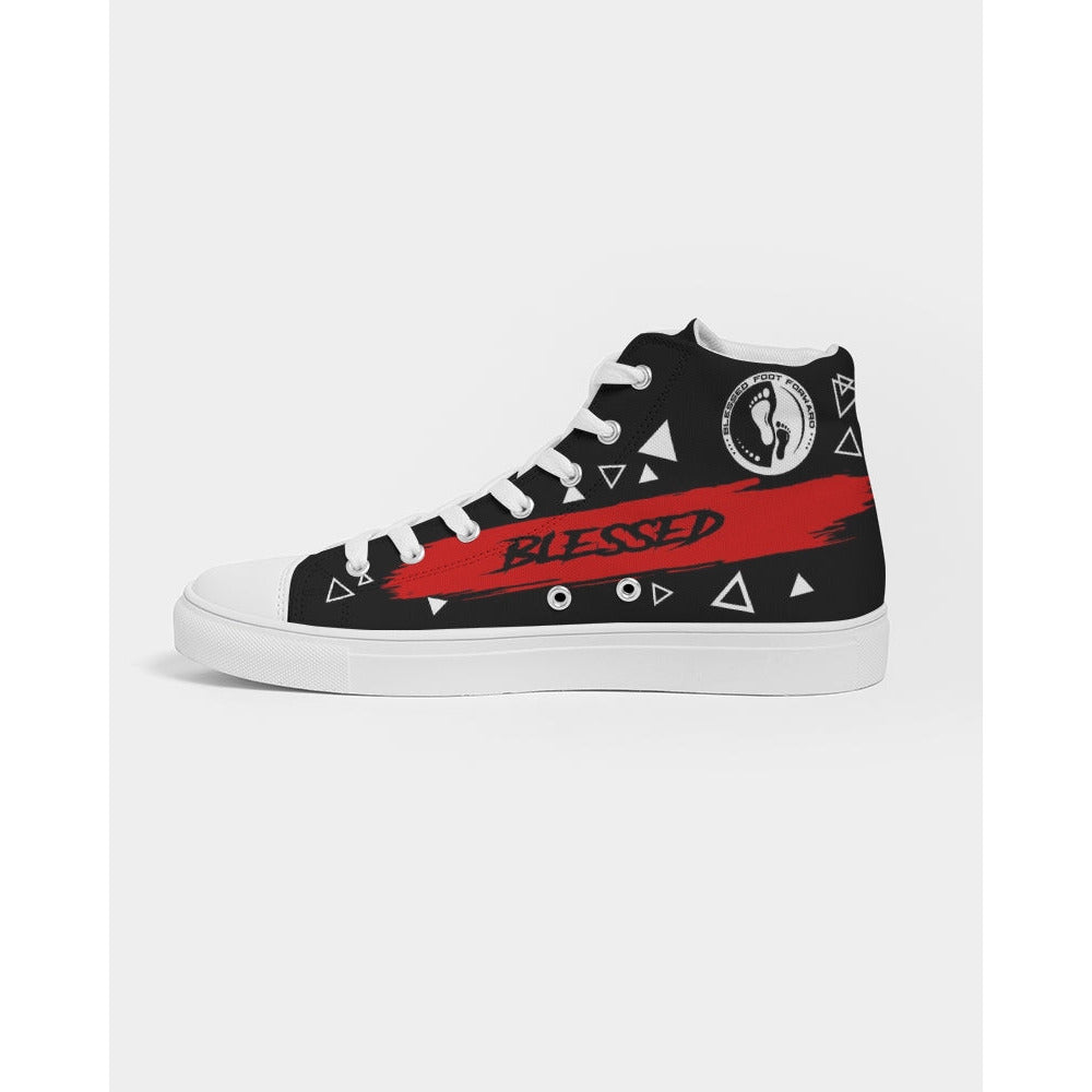 Women's High-top Canvas Sneaker- Blessed in Red- black tongue