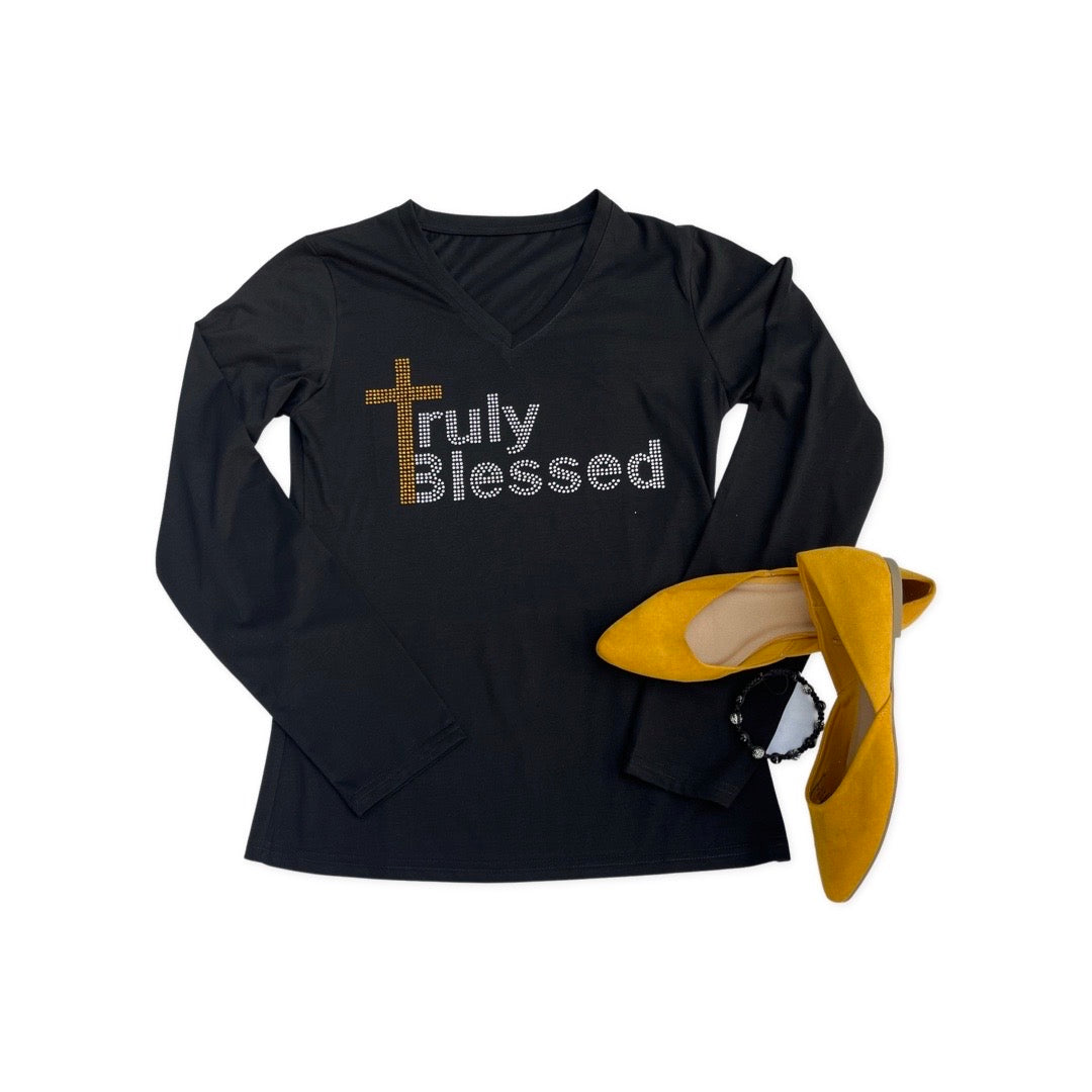 Rhinestone Long sleeve Truly Blessed Tee