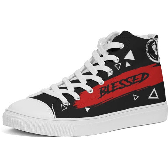 Women's High-top Canvas Sneaker- Blessed in Red- black tongue