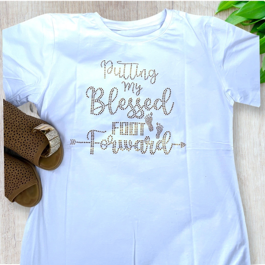 Women's Gold Rhinestone Bling T-shirt – blessedfootforward