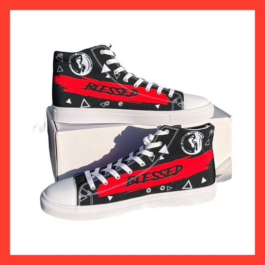 Men's High-top Canvas Sneaker - Blessed in Red and Black